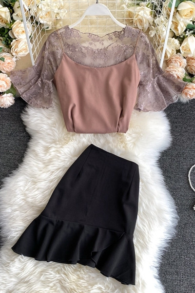 Női ing és aszimmetrikus szoknya szett