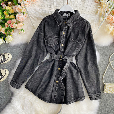 Geaca de dama din denim actuala cu curea in talie