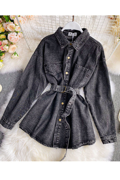 Geaca de dama din denim actuala cu curea in talie