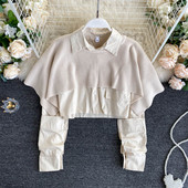 Női rövid ing klasszikus gallérral és hosszú ujjal