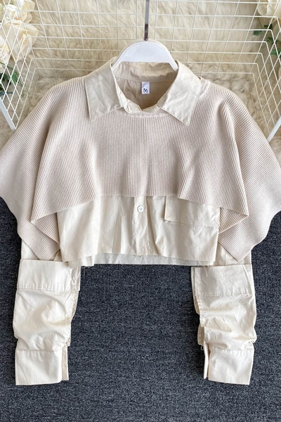 Női rövid ing klasszikus gallérral és hosszú ujjal