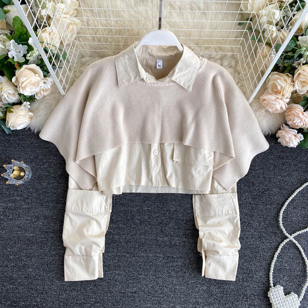 Női rövid ing klasszikus gallérral és hosszú ujjal