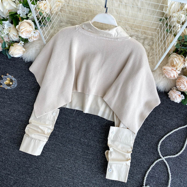 Női rövid ing klasszikus gallérral és hosszú ujjal