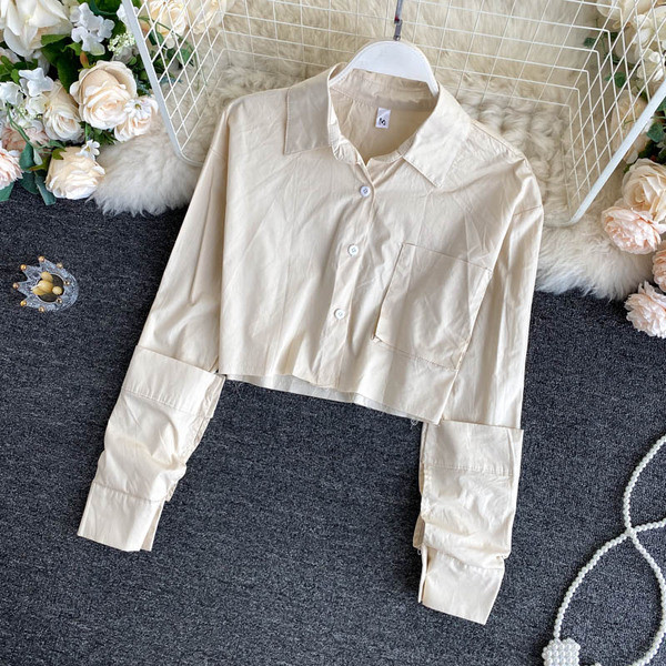 Női rövid ing klasszikus gallérral és hosszú ujjal