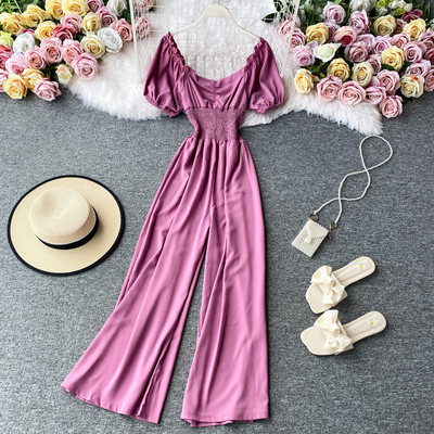 Naiste moodne lühikeste varrukatega pikad kombinesoonid