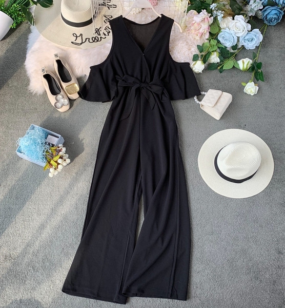 Salopetă lungă elegantă, cu decolteu spitz