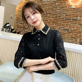 Vabaaja naiste särk pitsi ja klassikalise kraega valge ja must