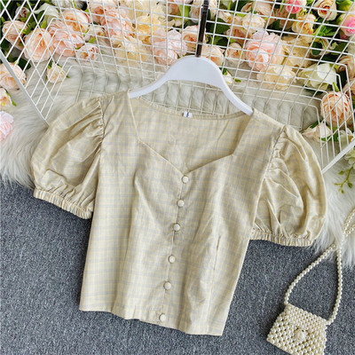 Lezser női rövid kockás ing gombokkal