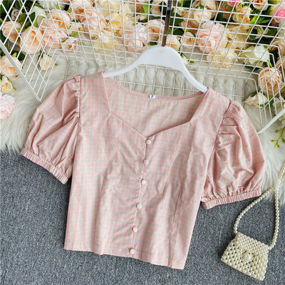 Lezser női rövid kockás ing gombokkal