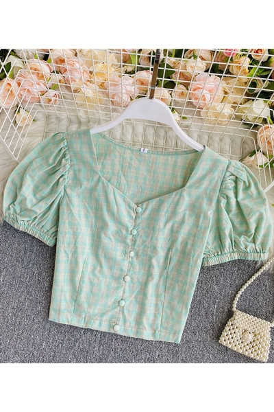 Lezser női rövid kockás ing gombokkal