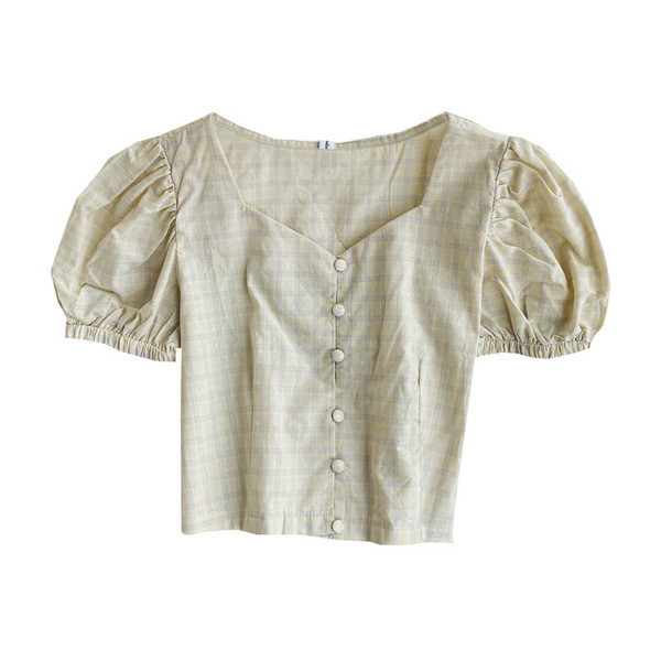 Lezser női rövid kockás ing gombokkal