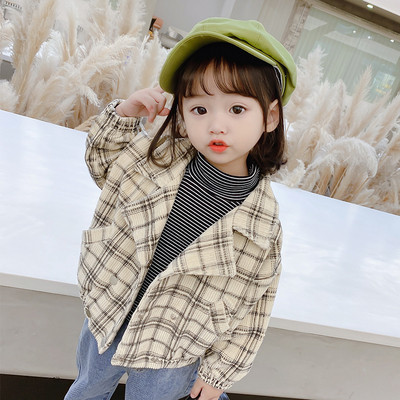 Παιδικό μπουφάν καρό με κουμπιά για κορίτσια