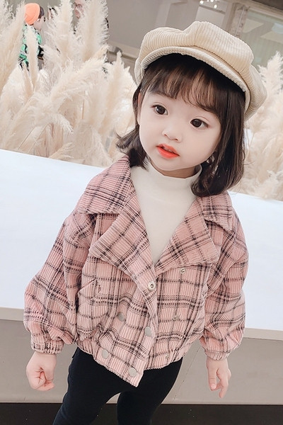 Παιδικό μπουφάν καρό με κουμπιά για κορίτσια