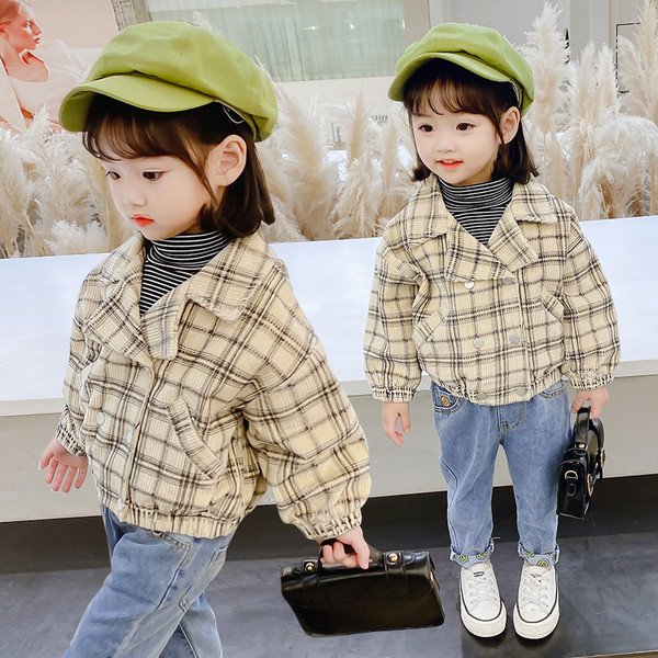 Παιδικό μπουφάν καρό με κουμπιά για κορίτσια