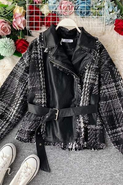 Modern női kockás kabát övvel