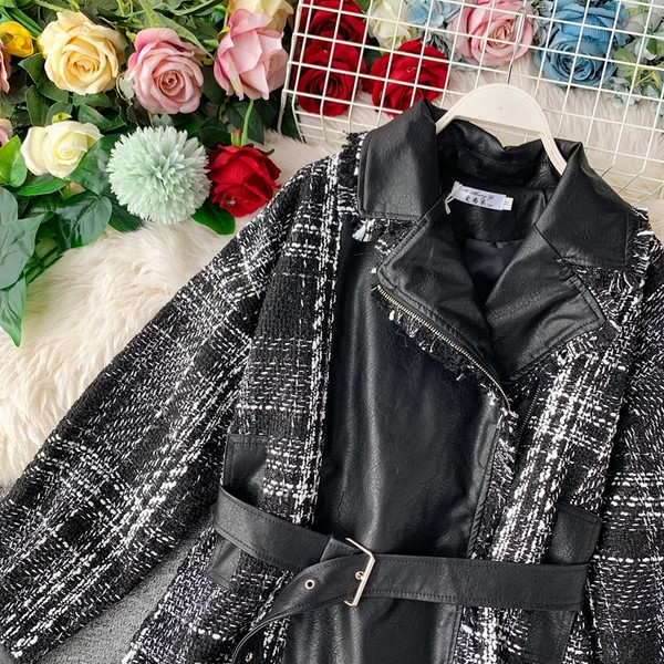 Modern női kockás kabát övvel