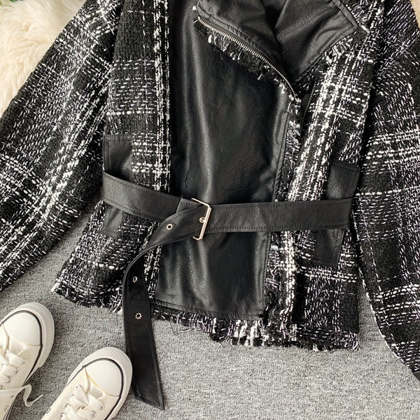 Modern női kockás kabát övvel