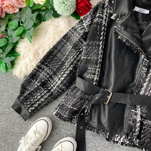 Modern női kockás kabát övvel