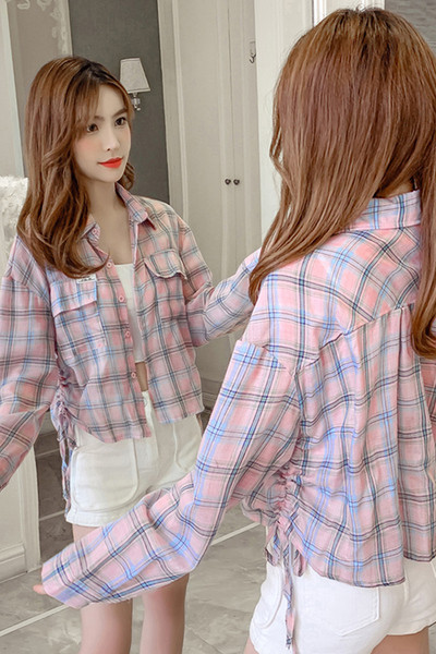 Női alkalmi kockás ing fűzővel, két színben