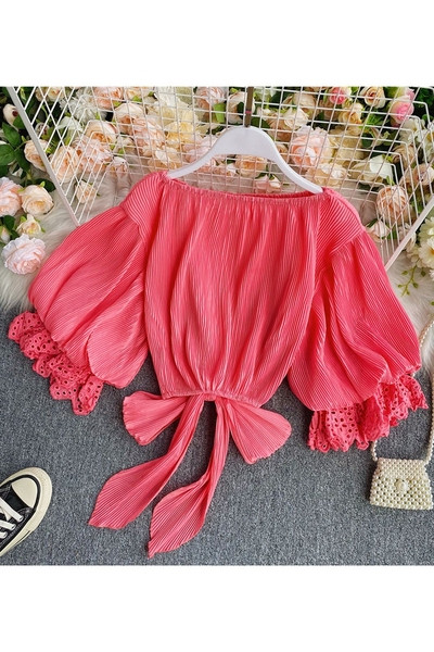 Γυναικείο μοντέρνο κοντό πουκάμισο με φαρδιά μανίκια