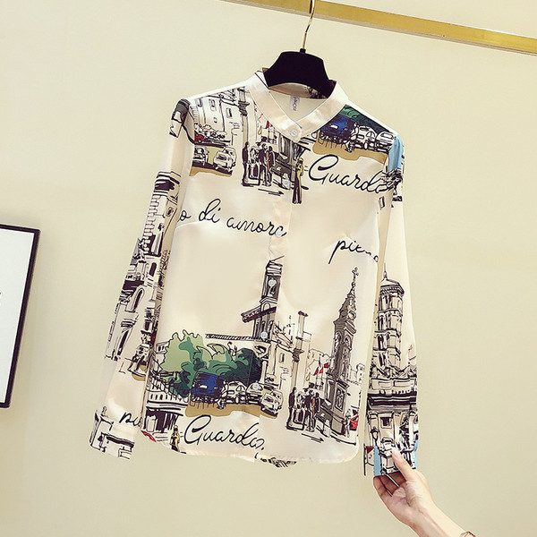 Modern női ing ovális nyakkivágással és színes mintával