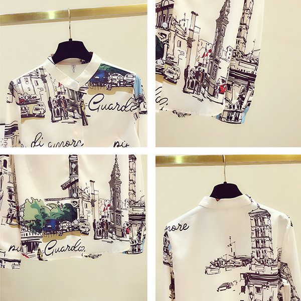 Modern női ing ovális nyakkivágással és színes mintával