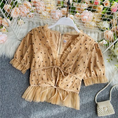 Cămașă scurtă modernă de damă cu tul și cravate