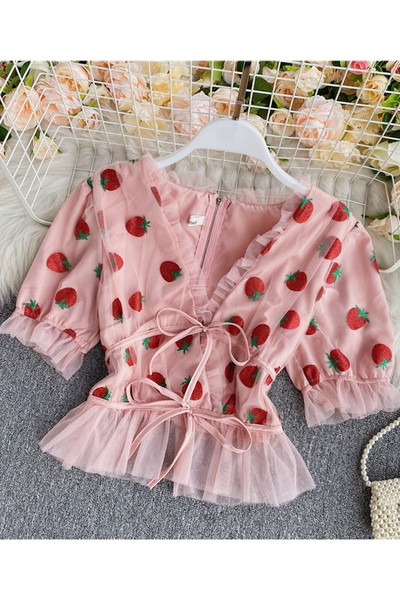 Cămașă scurtă modernă de damă cu tul și cravate