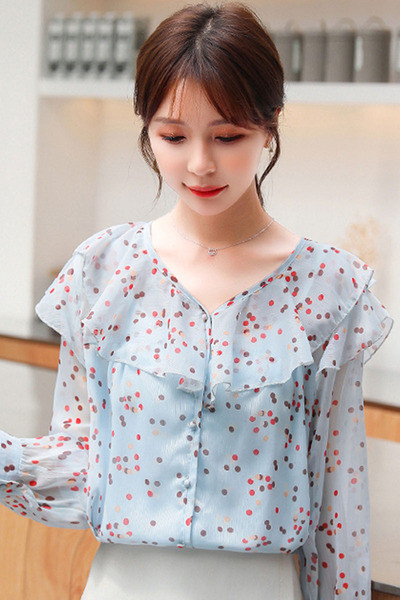 Vabaaja naiste särk spitsikaelusega ja lillemustriga