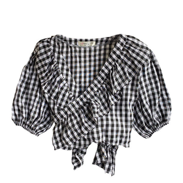 Lühike spits-kaelusega naiste ruuduline särk