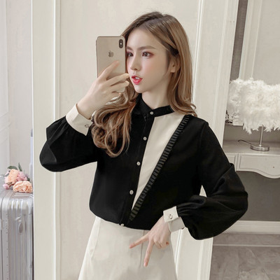 Γυναικείο πουκάμισο σε μπεζ και μαύρο χρώμα - φαρδύ  μοντέλο