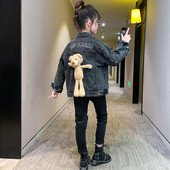 Gyermek farmerdzseki lányoknak 3D-s díszítéssel, mackó formájú