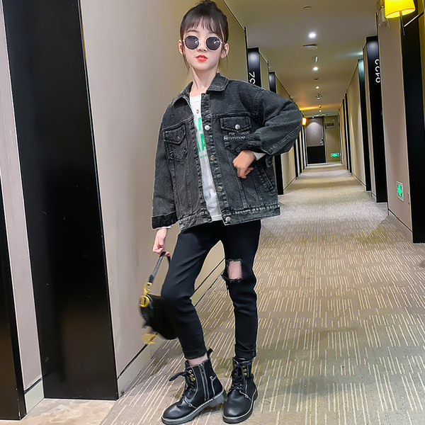 Gyermek farmerdzseki lányoknak 3D-s díszítéssel, mackó formájú