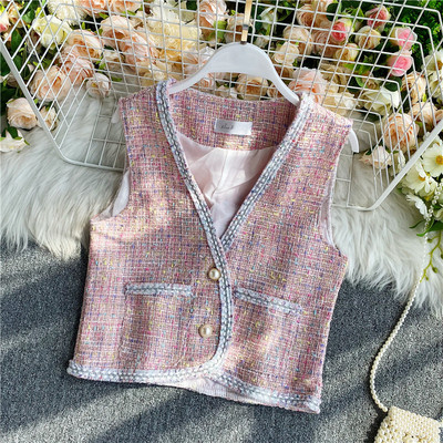 Női alkalmi kockás mellény spitz nyakkivágással