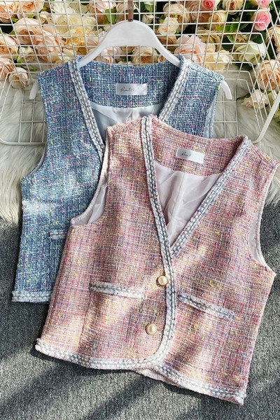 Női alkalmi kockás mellény spitz nyakkivágással