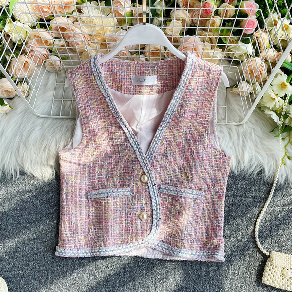 Női alkalmi kockás mellény spitz nyakkivágással