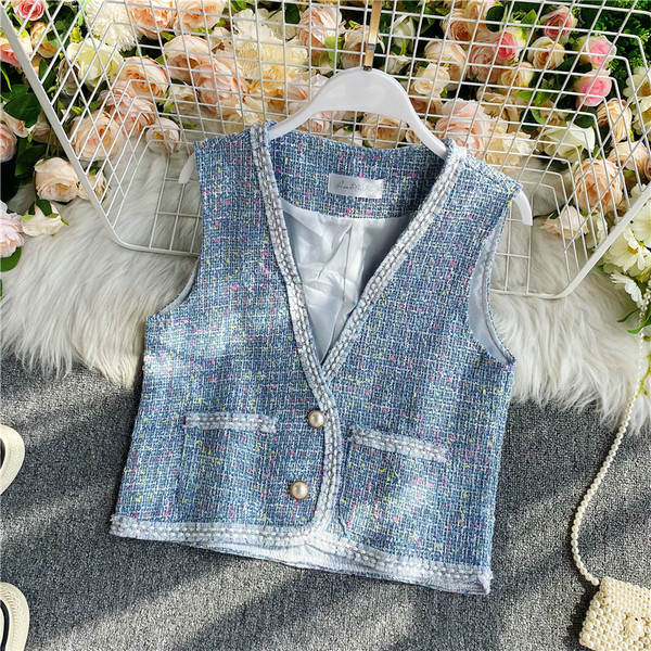 Női alkalmi kockás mellény spitz nyakkivágással