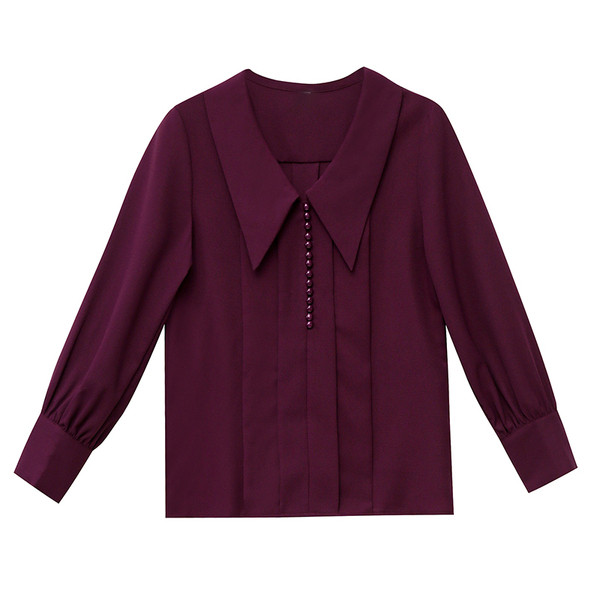 Stílusos női ing spitz nyakkivágással és hosszú ujjú lila és kék színben