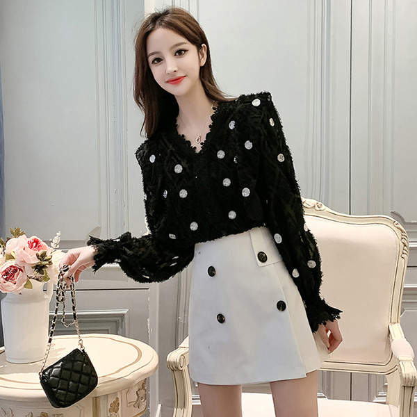 Női csipke ing spitz nyakkivágással és rojtokkal, három színben