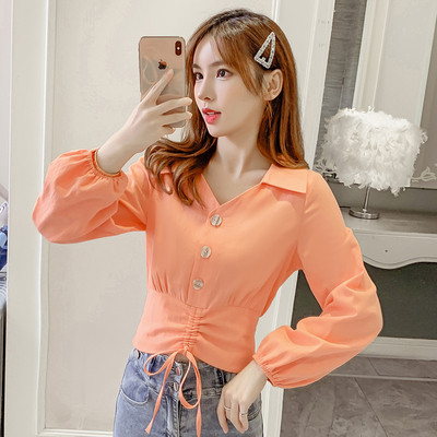 Κομψό γυναικείο κοντό πουκάμισο με κορδόνια και κουμπιά σε διάφορα χρώματα