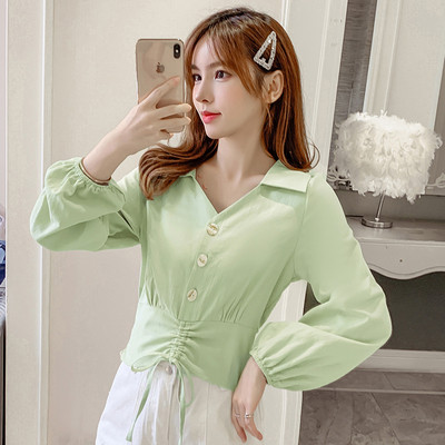 Κομψό γυναικείο κοντό πουκάμισο με κορδόνια και κουμπιά σε διάφορα χρώματα