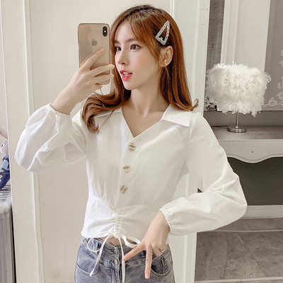 Κομψό γυναικείο κοντό πουκάμισο με κορδόνια και κουμπιά σε διάφορα χρώματα