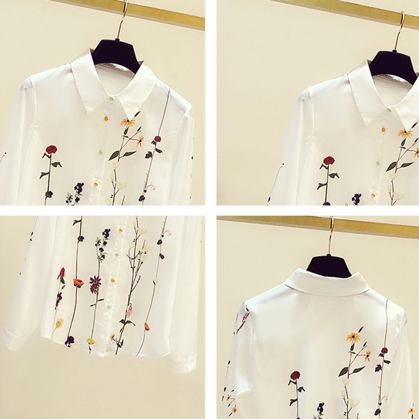 Fehér női ing klasszikus gallérral és virágmotívumokkal