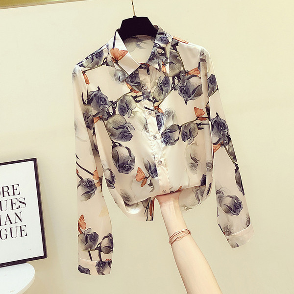 Aktuális női ing, hosszú ujjal, virágmintával