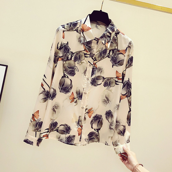 Aktuális női ing, hosszú ujjal, virágmintával