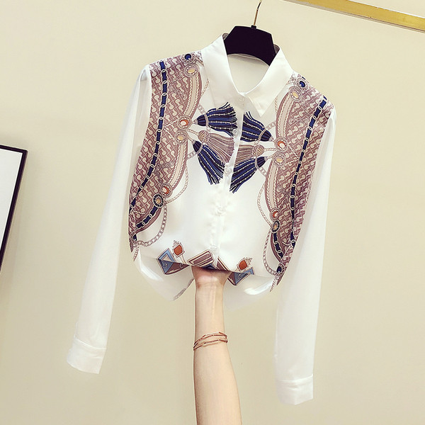 Modern női ing színes mintával és hosszú ujjal