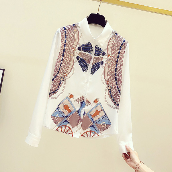 Modern női ing színes mintával és hosszú ujjal