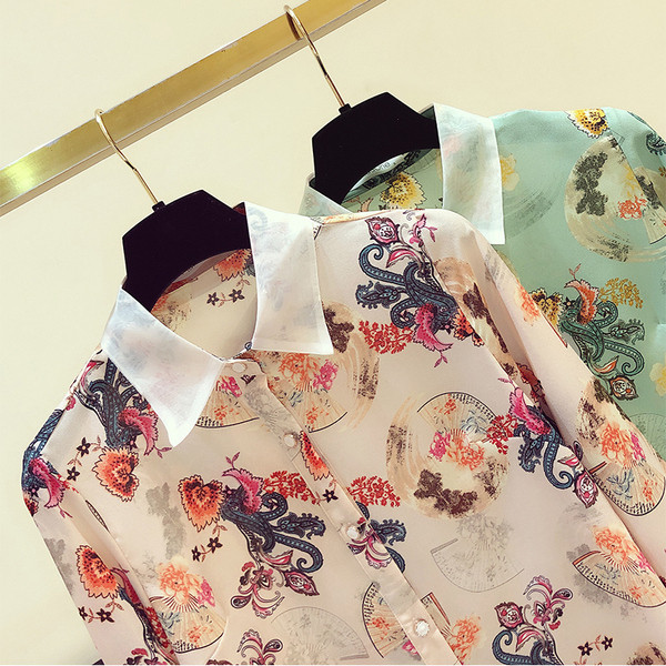 Sieviešu moderns krekls ar klasisku apkakli, garām piedurknēm un pogām