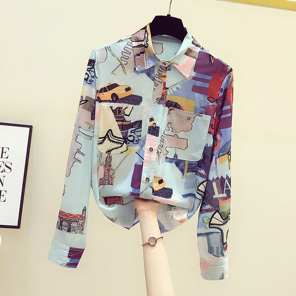 Sokszínű női ing, hosszú ujjal és klasszikus gallérral