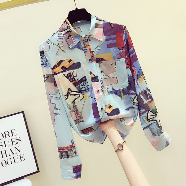 Sokszínű női ing, hosszú ujjal és klasszikus gallérral